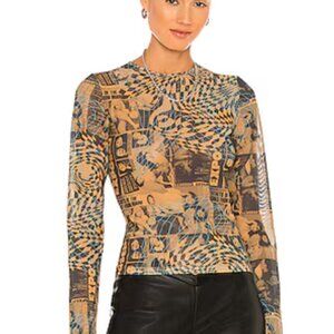 Miaou Printed Long Sleeve Crew Neck Top